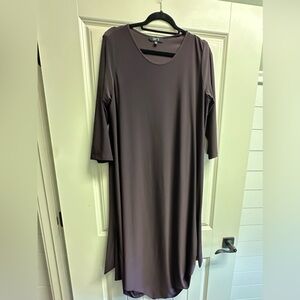 Comfy brand maxi dress in a pretty dark raisin color with detail at hem